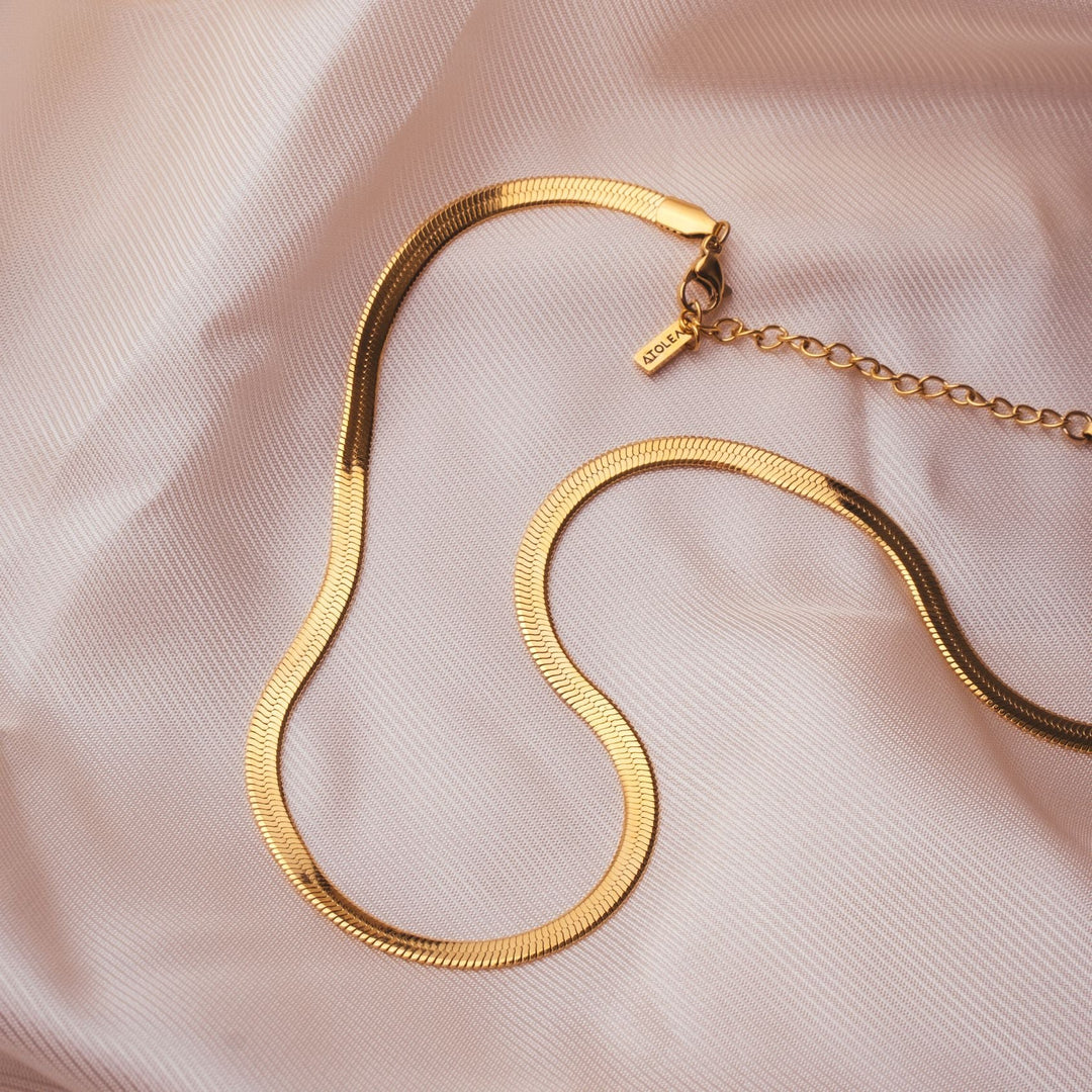 Women’s Choker Necklace Gold Herringbone Stainless Steel Adjustable