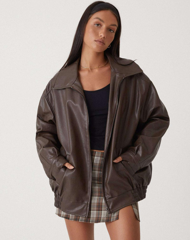 Relaxed Fit Oversized Faux Leather Zip Jacket