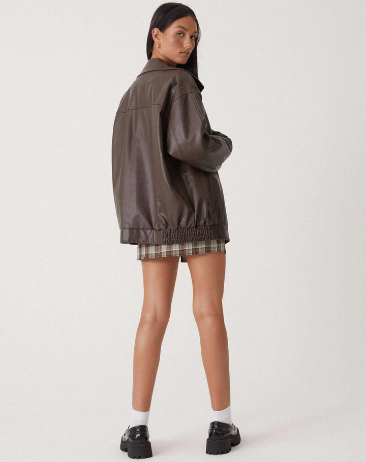 Relaxed Fit Oversized Faux Leather Zip Jacket